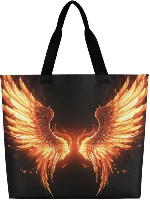 Fire Angle Wings Tote Bag Large Women Casual Shoulder Bag Reusable Grocery Bag Fasion Handbag for Office Shopping Travel