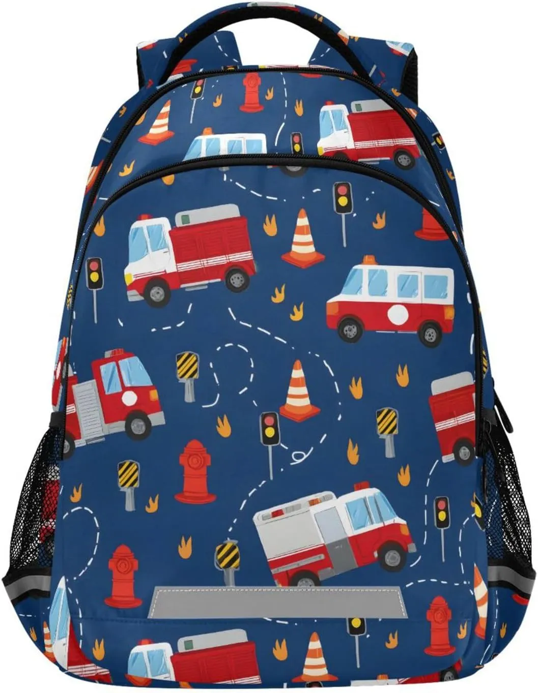 Fire Engines Vehicles Cute Blue Backpack for Girls Boys School Bookbag Kids Daypack Lightweight Laptop Backpack Back to School Supplies