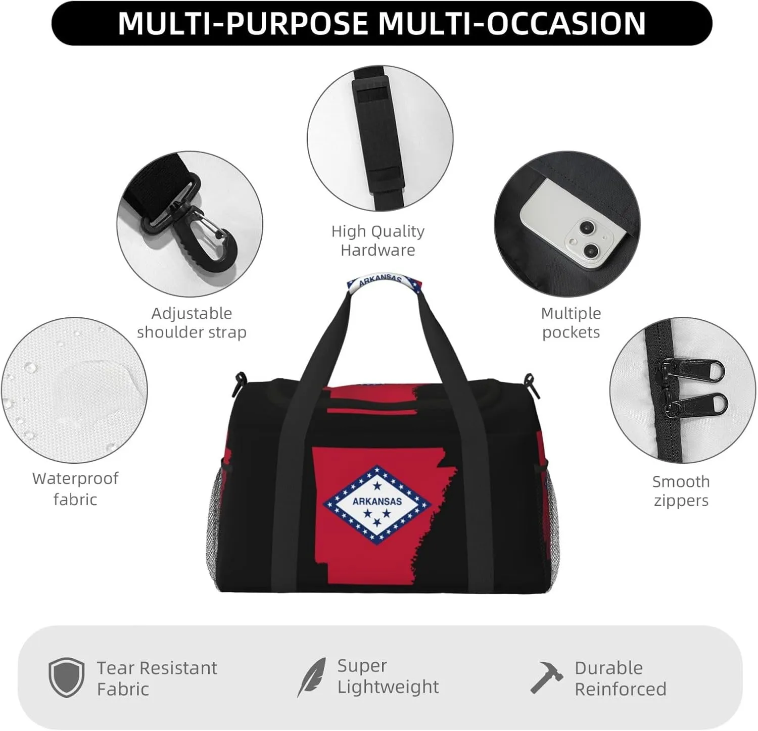 Flag Map Of Arkansas Travel Duffel Bag Large Foldable Waterproof Overnight Bag For Beach Swim Bags Pool Sports Gym