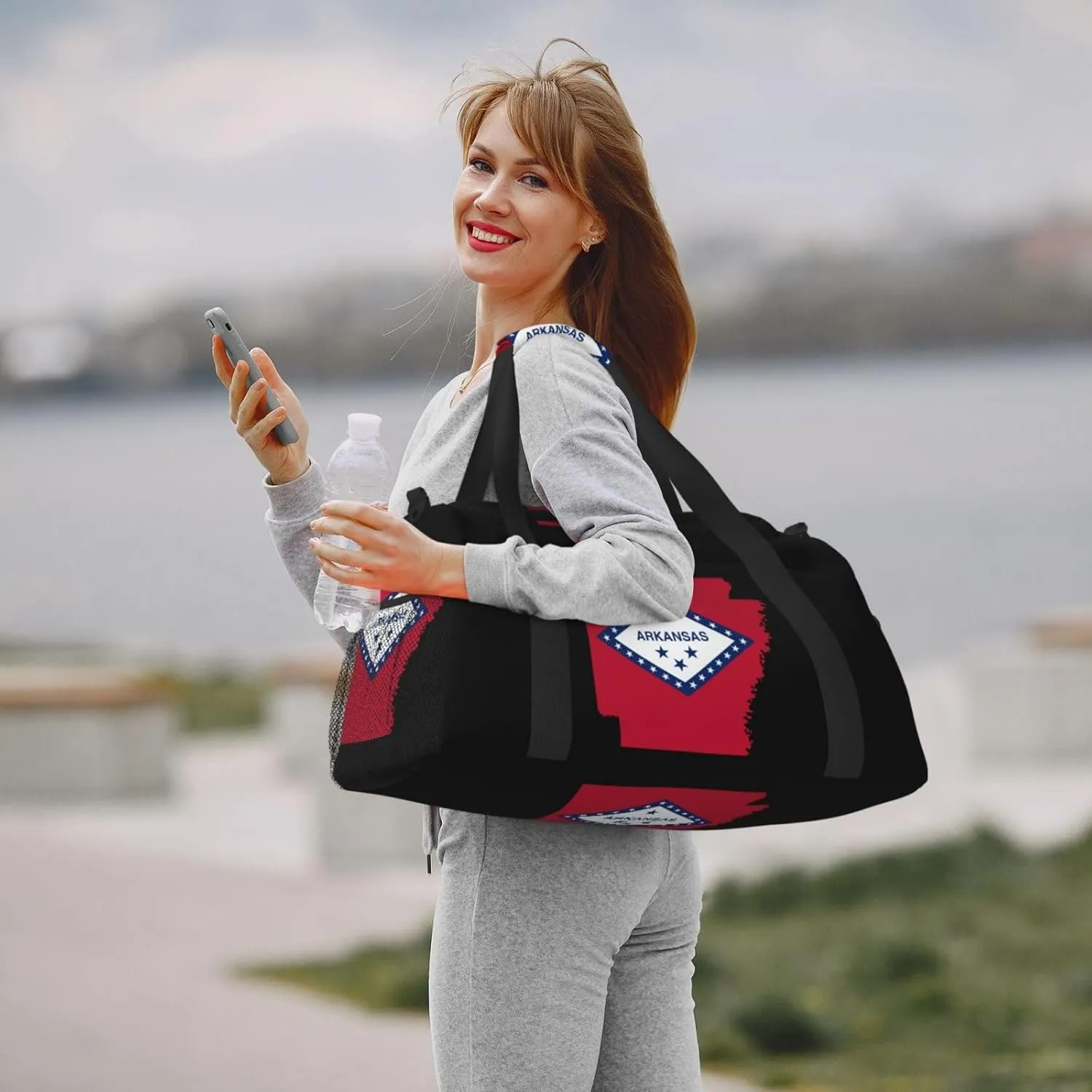 Flag Map Of Arkansas Travel Duffel Bag Large Foldable Waterproof Overnight Bag For Beach Swim Bags Pool Sports Gym