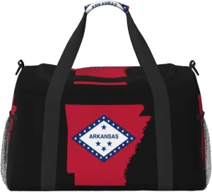 Flag Map Of Arkansas Travel Duffel Bag Large Foldable Waterproof Overnight Bag For Beach Swim Bags Pool Sports Gym