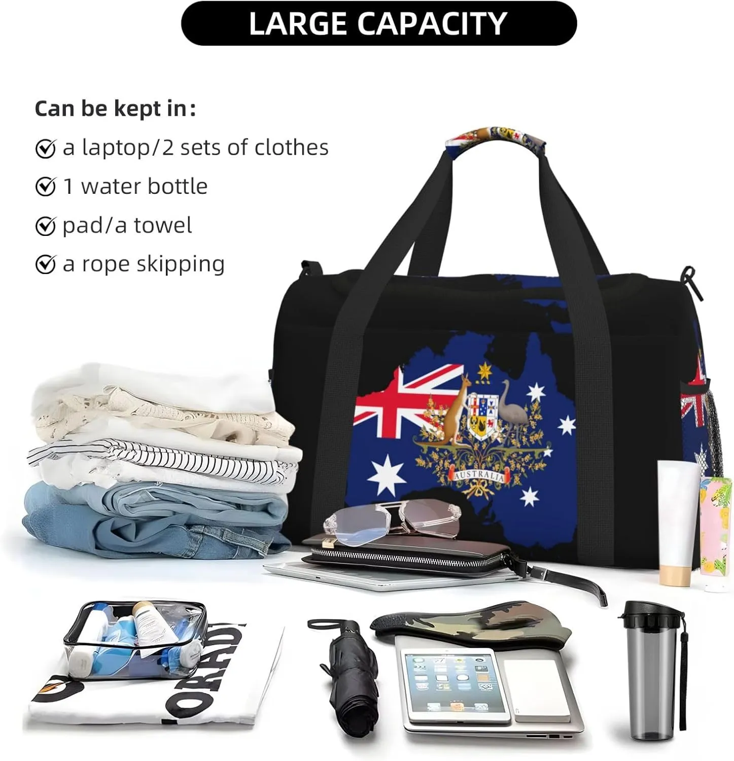 Flag Map Of Australia Travel Duffel Bag Large Foldable Waterproof Overnight Bag For Beach Swim Bags Pool Sports Gym