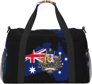 Flag Map Of Australia Travel Duffel Bag Large Foldable Waterproof Overnight Bag For Beach Swim Bags Pool Sports Gym