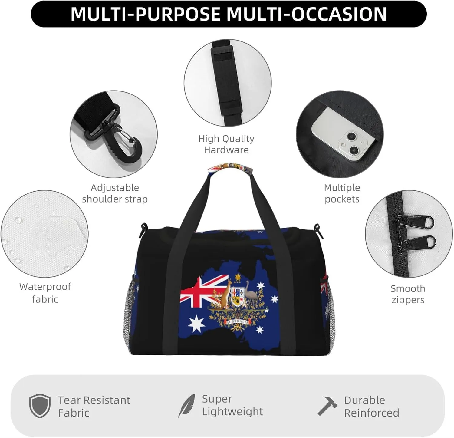 Flag Map Of Australia Travel Duffel Bag Large Foldable Waterproof Overnight Bag For Beach Swim Bags Pool Sports Gym