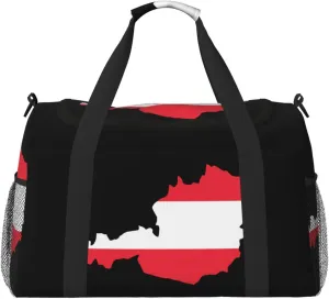 Flag Map Of Austria Travel Duffel Bag Large Foldable Waterproof Overnight Bag For Beach Swim Bags Pool Sports Gym