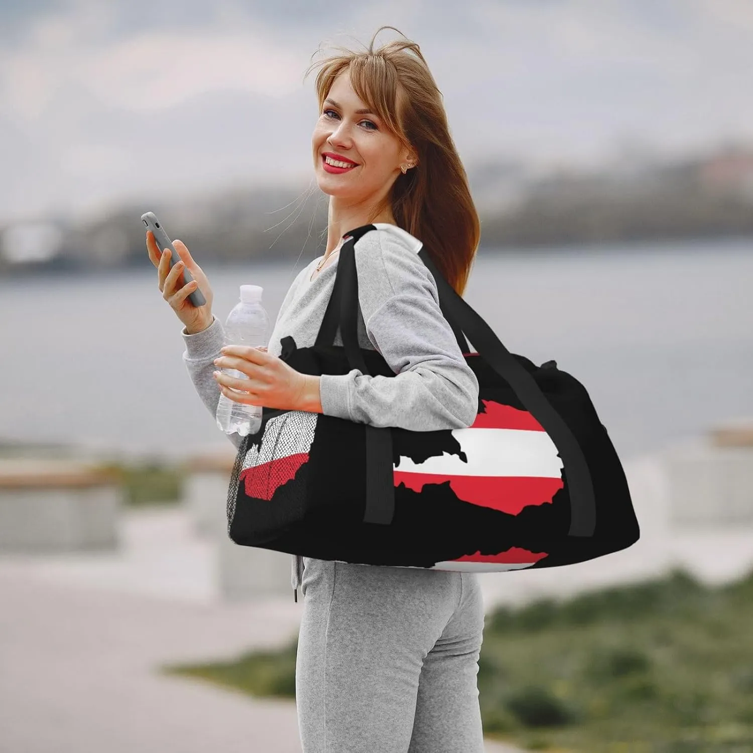 Flag Map Of Austria Travel Duffel Bag Large Foldable Waterproof Overnight Bag For Beach Swim Bags Pool Sports Gym