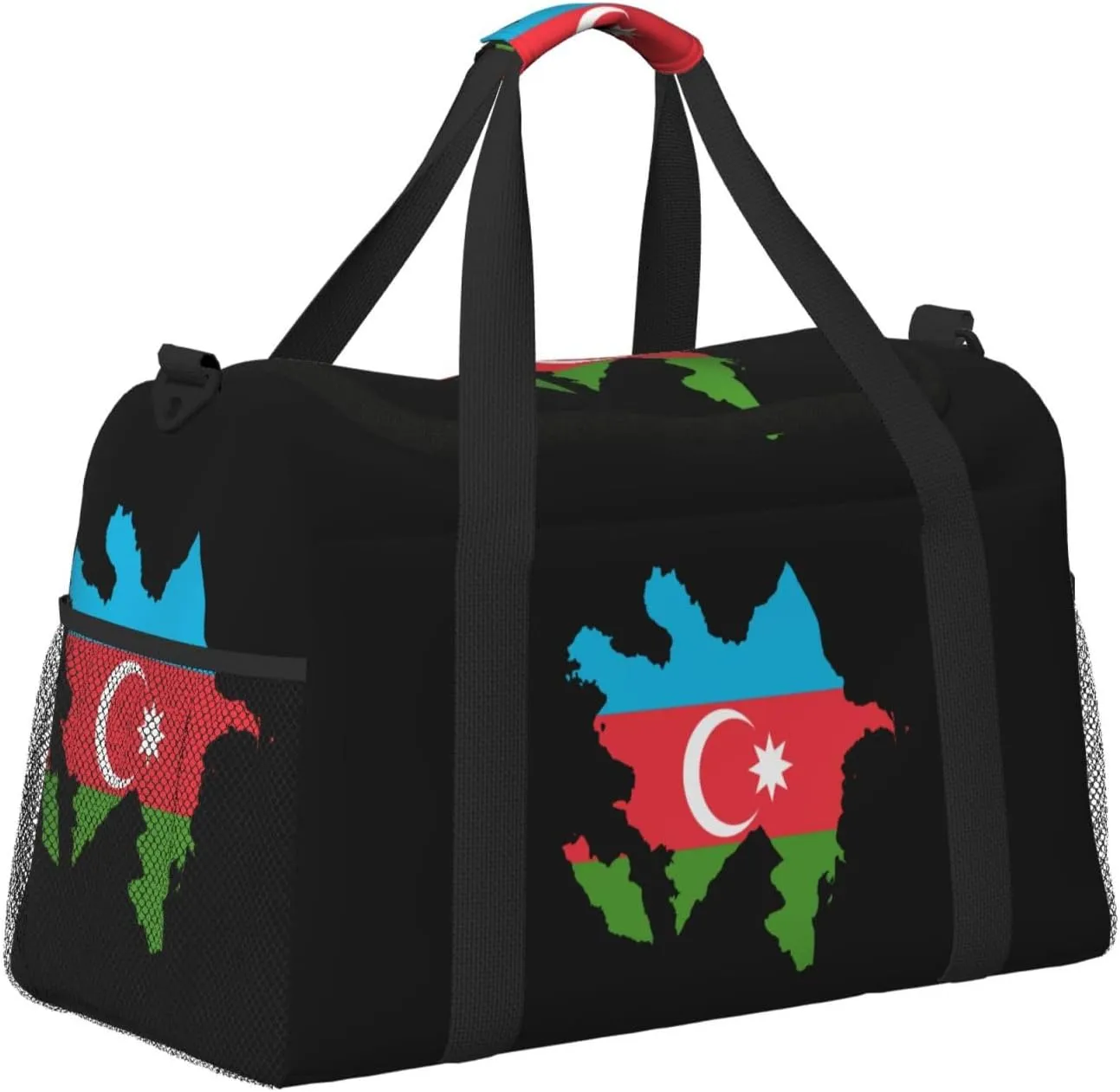 Flag Map Of Azerbaijan Travel Duffel Bag Large Foldable Waterproof Overnight Bag For Beach Swim Bags Pool Sports Gym