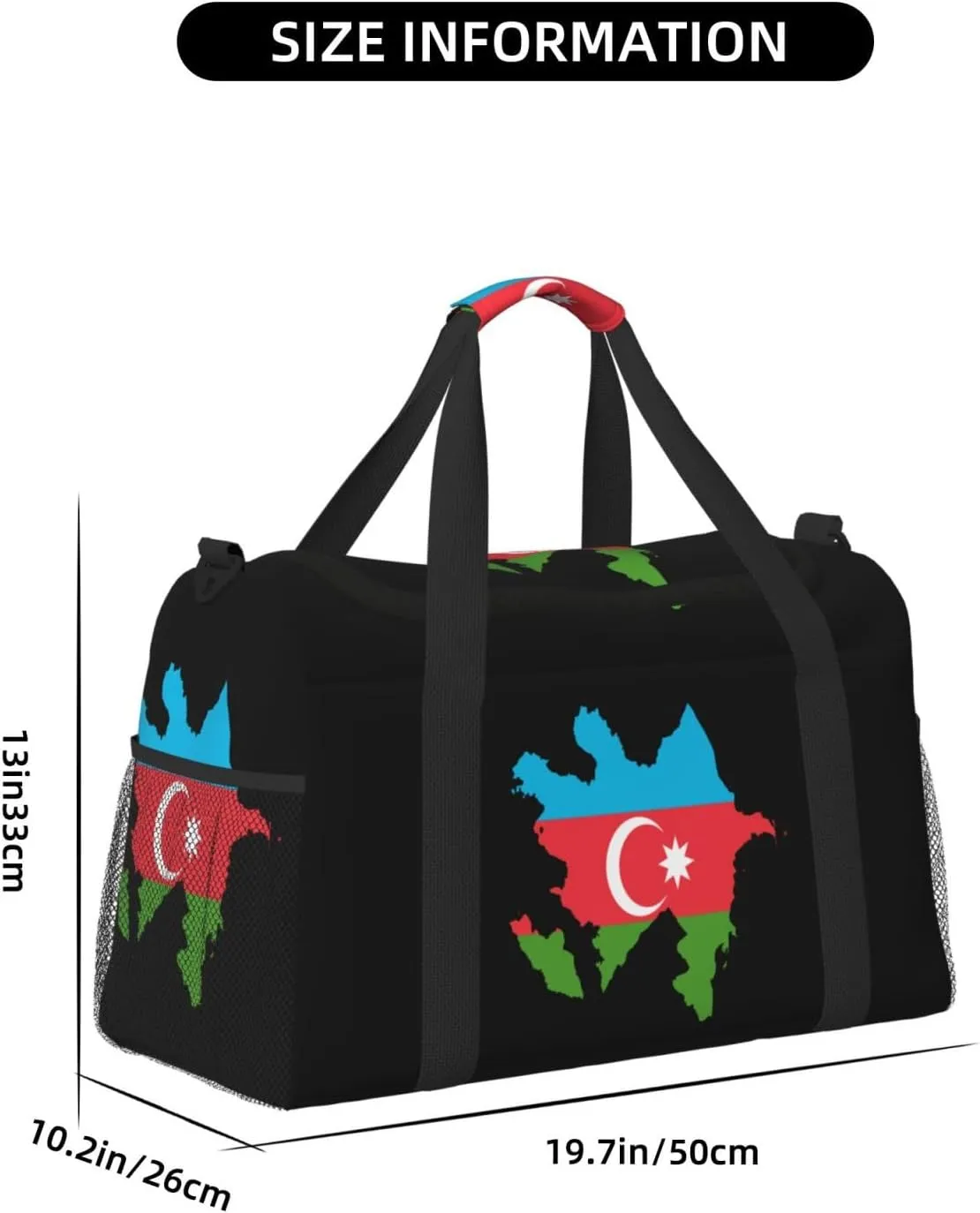 Flag Map Of Azerbaijan Travel Duffel Bag Large Foldable Waterproof Overnight Bag For Beach Swim Bags Pool Sports Gym