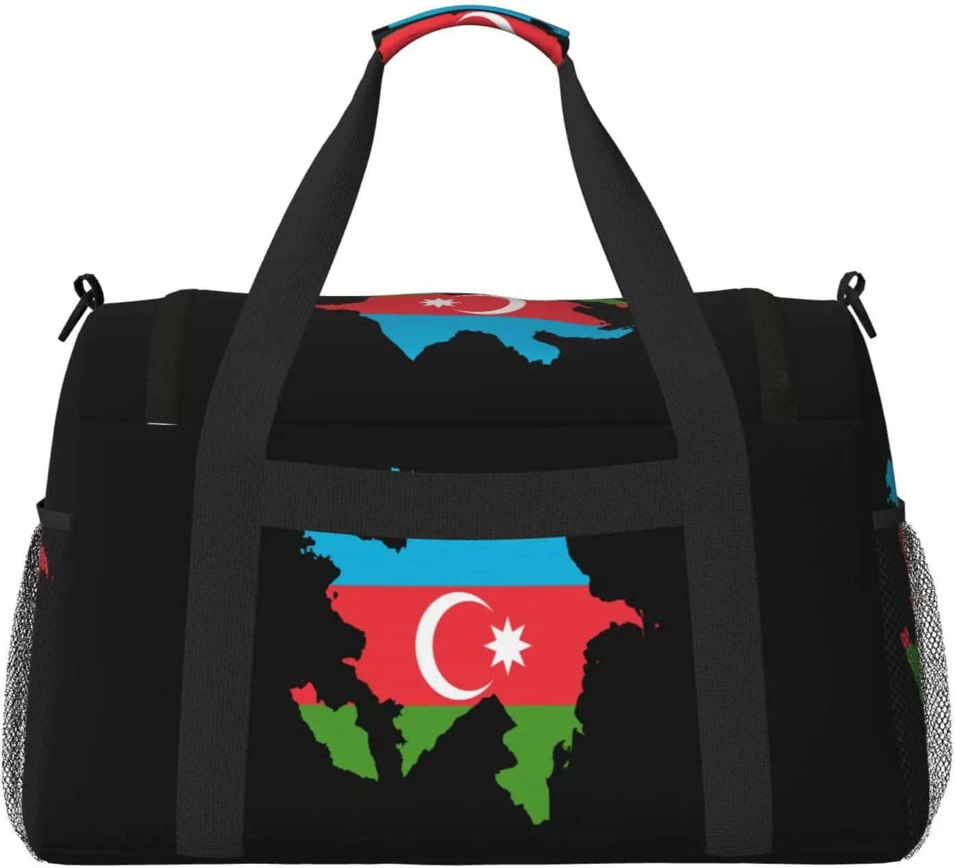 Flag Map Of Azerbaijan Travel Duffel Bag Large Foldable Waterproof Overnight Bag For Beach Swim Bags Pool Sports Gym