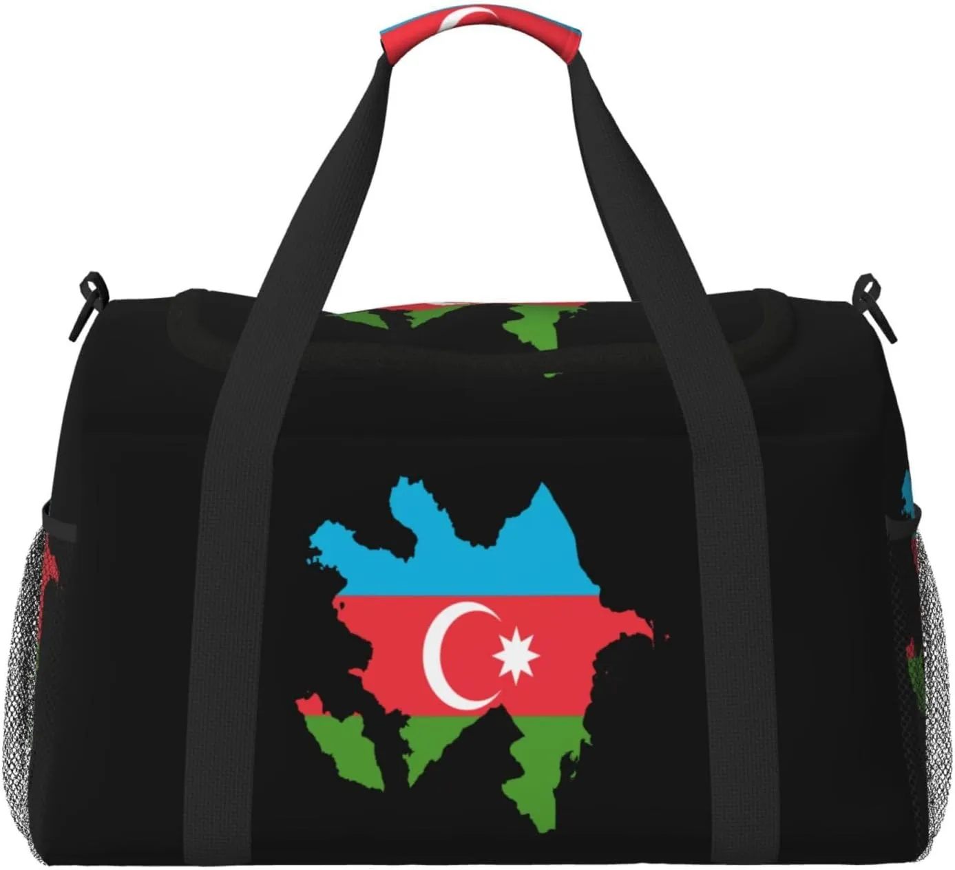 Flag Map Of Azerbaijan Travel Duffel Bag Large Foldable Waterproof Overnight Bag For Beach Swim Bags Pool Sports Gym