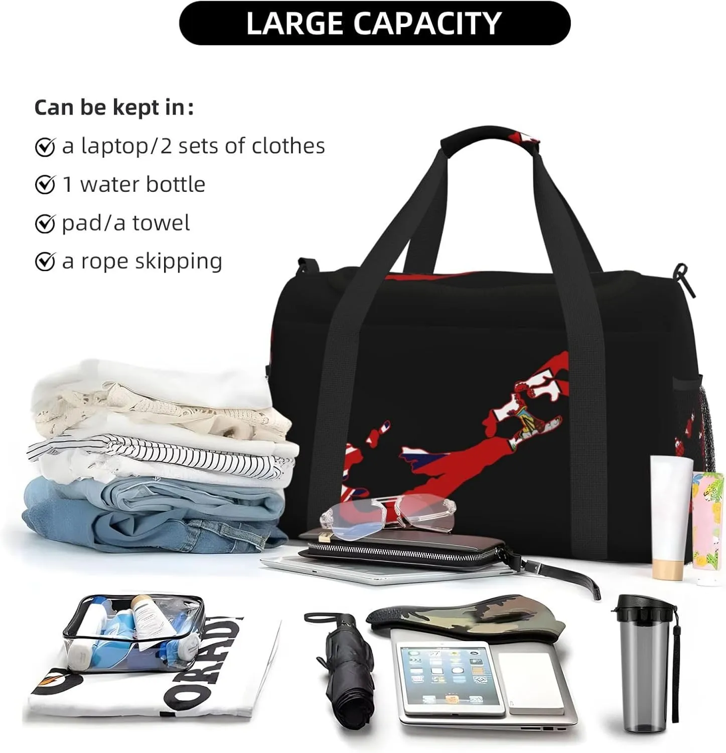 Flag Map Of Bermuda Travel Duffel Bag Large Foldable Waterproof Overnight Bag For Beach Swim Bags Pool Sports Gym