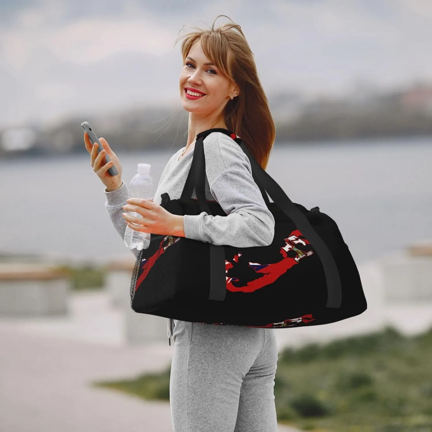 Flag Map Of Bermuda Travel Duffel Bag Large Foldable Waterproof Overnight Bag For Beach Swim Bags Pool Sports Gym