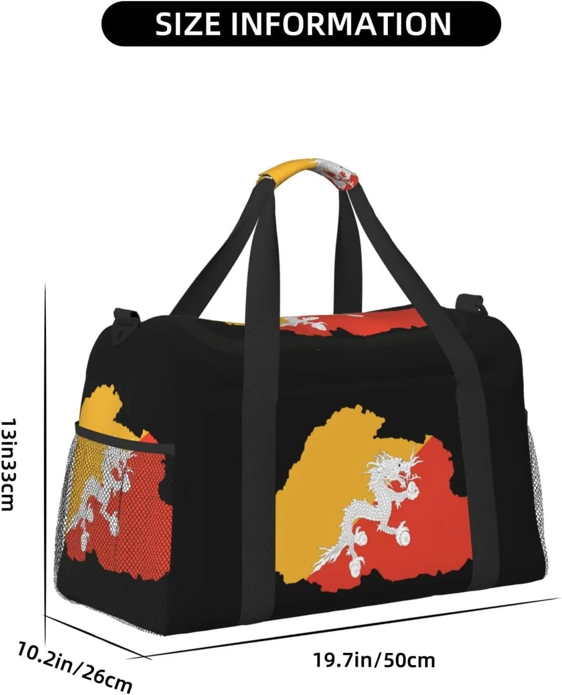 Flag Map Of Bhutan Travel Duffel Bag Large Foldable Waterproof Overnight Bag For Beach Swim Bags Pool Sports Gym