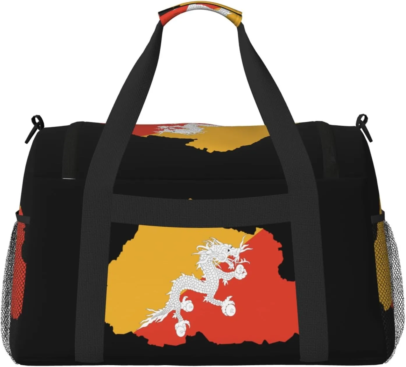 Flag Map Of Bhutan Travel Duffel Bag Large Foldable Waterproof Overnight Bag For Beach Swim Bags Pool Sports Gym