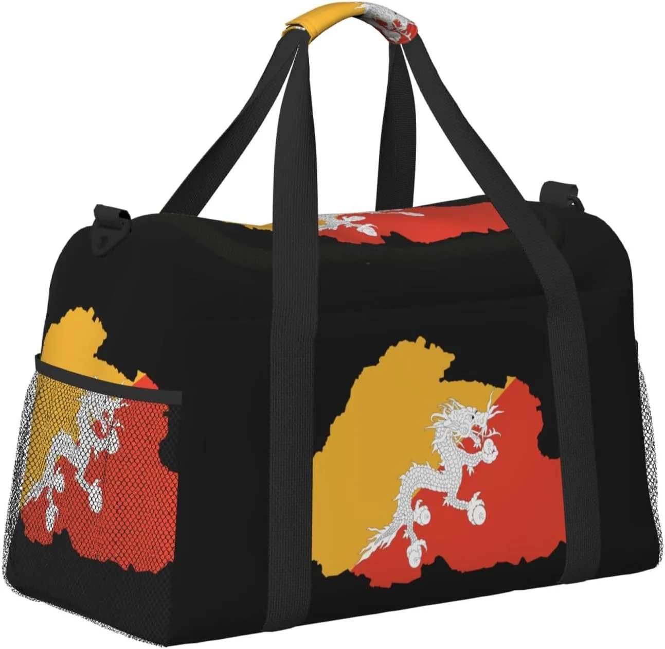 Flag Map Of Bhutan Travel Duffel Bag Large Foldable Waterproof Overnight Bag For Beach Swim Bags Pool Sports Gym