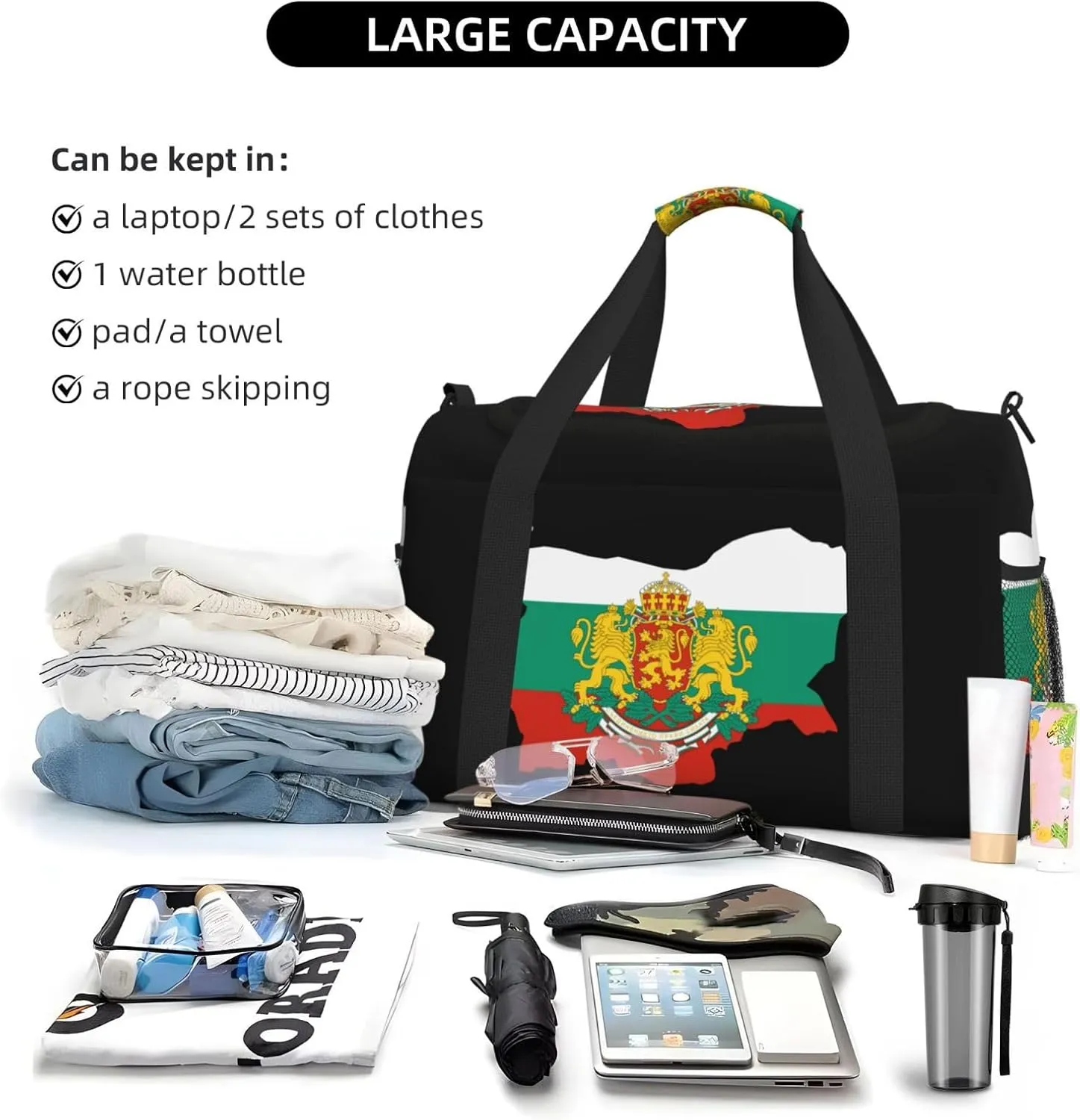 Flag Map Of Bulgaria Travel Duffel Bag Large Foldable Waterproof Overnight Bag For Beach Swim Bags Pool Sports Gym