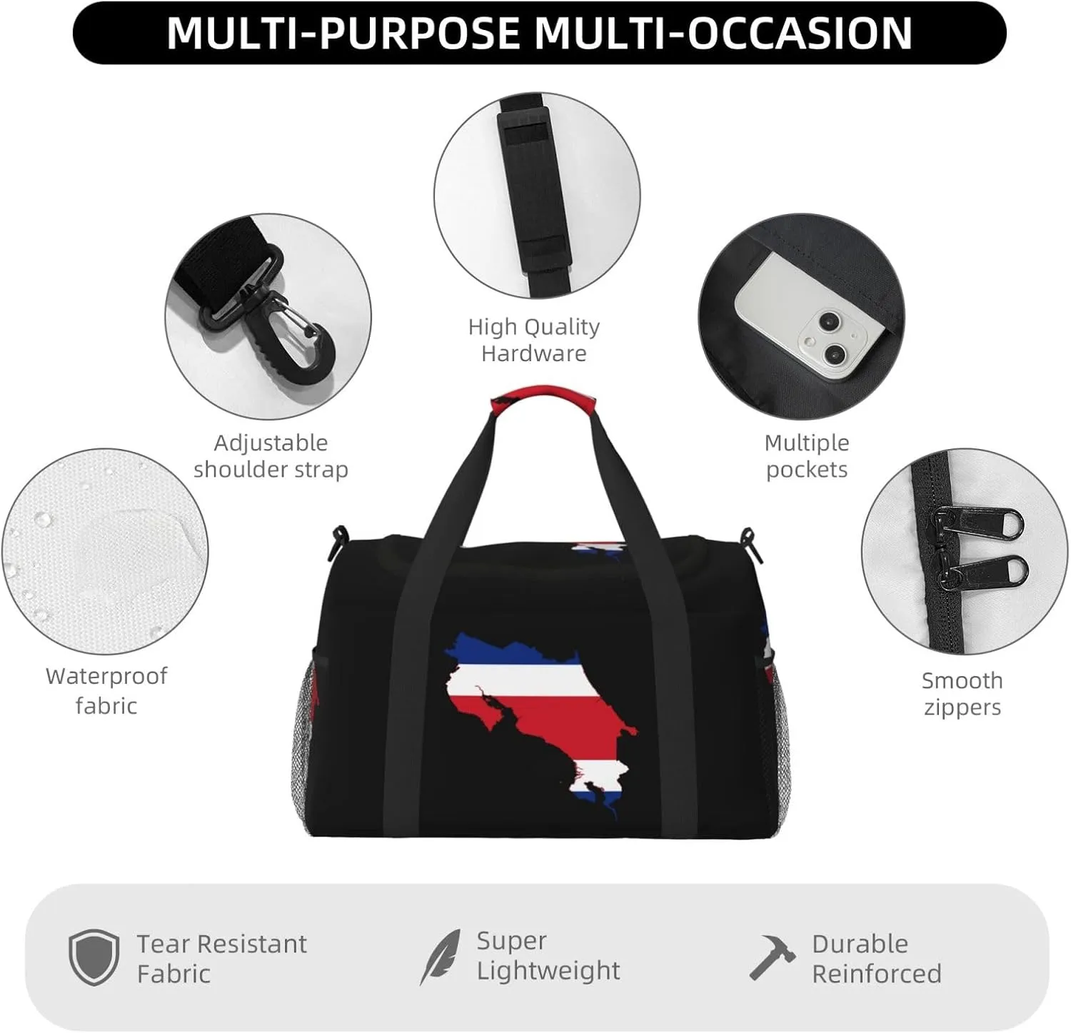 Flag Map Of Costa Rica Travel Duffel Bag Large Foldable Waterproof Overnight Bag For Beach Swim Bags Pool Sports Gym