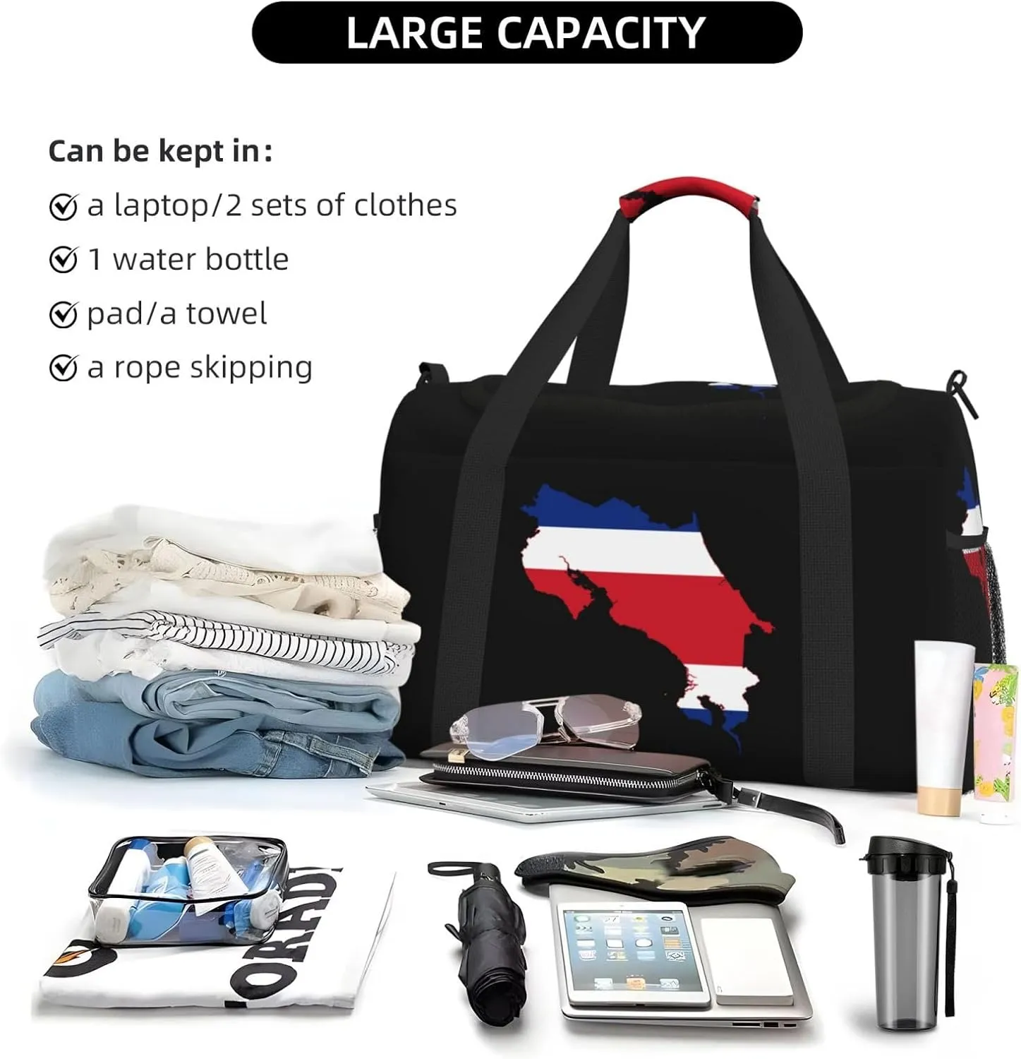 Flag Map Of Costa Rica Travel Duffel Bag Large Foldable Waterproof Overnight Bag For Beach Swim Bags Pool Sports Gym