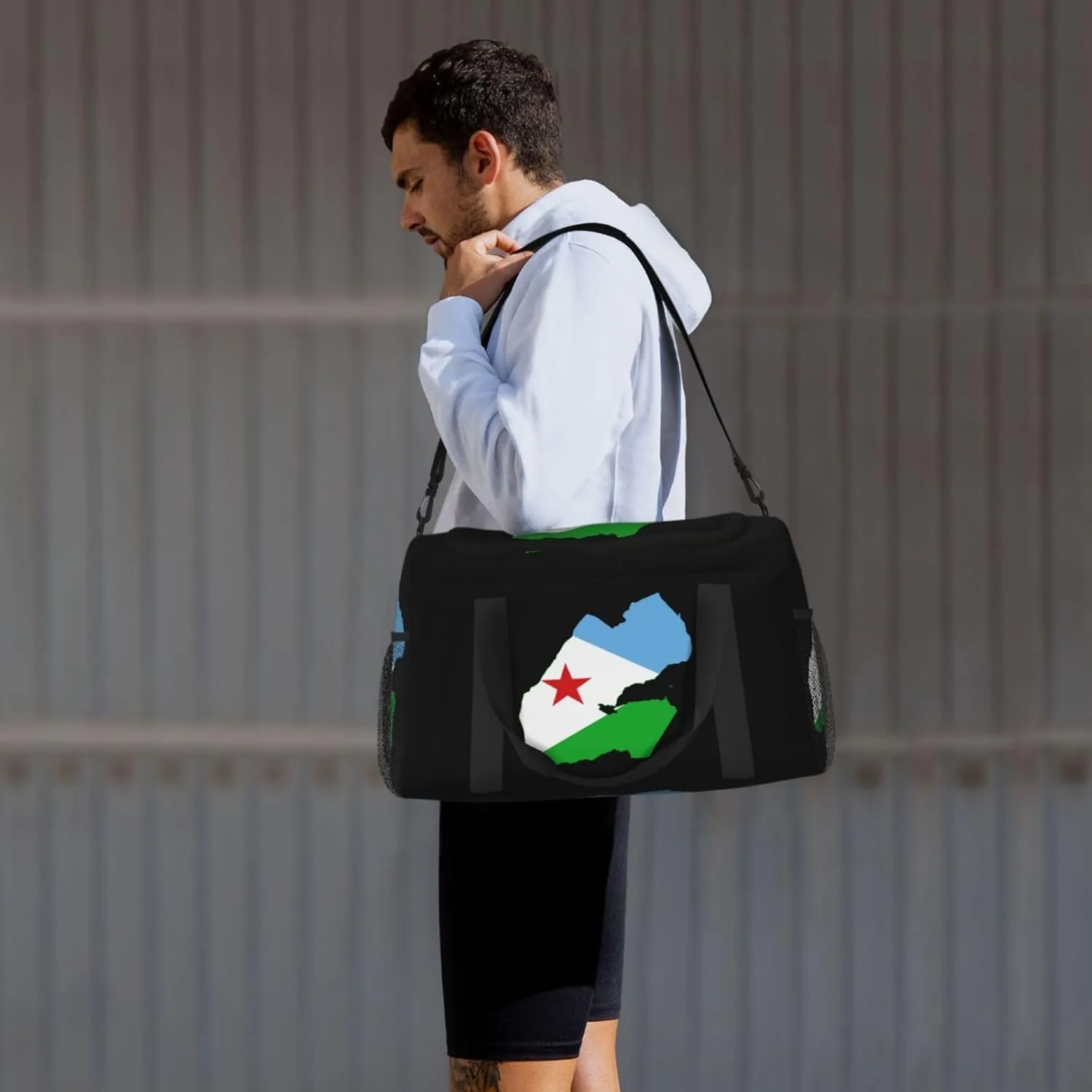 Flag Map Of Djibouti Travel Duffel Bag Large Foldable Waterproof Overnight Bag For Beach Swim Bags Pool Sports Gym