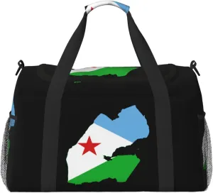 Flag Map Of Djibouti Travel Duffel Bag Large Foldable Waterproof Overnight Bag For Beach Swim Bags Pool Sports Gym
