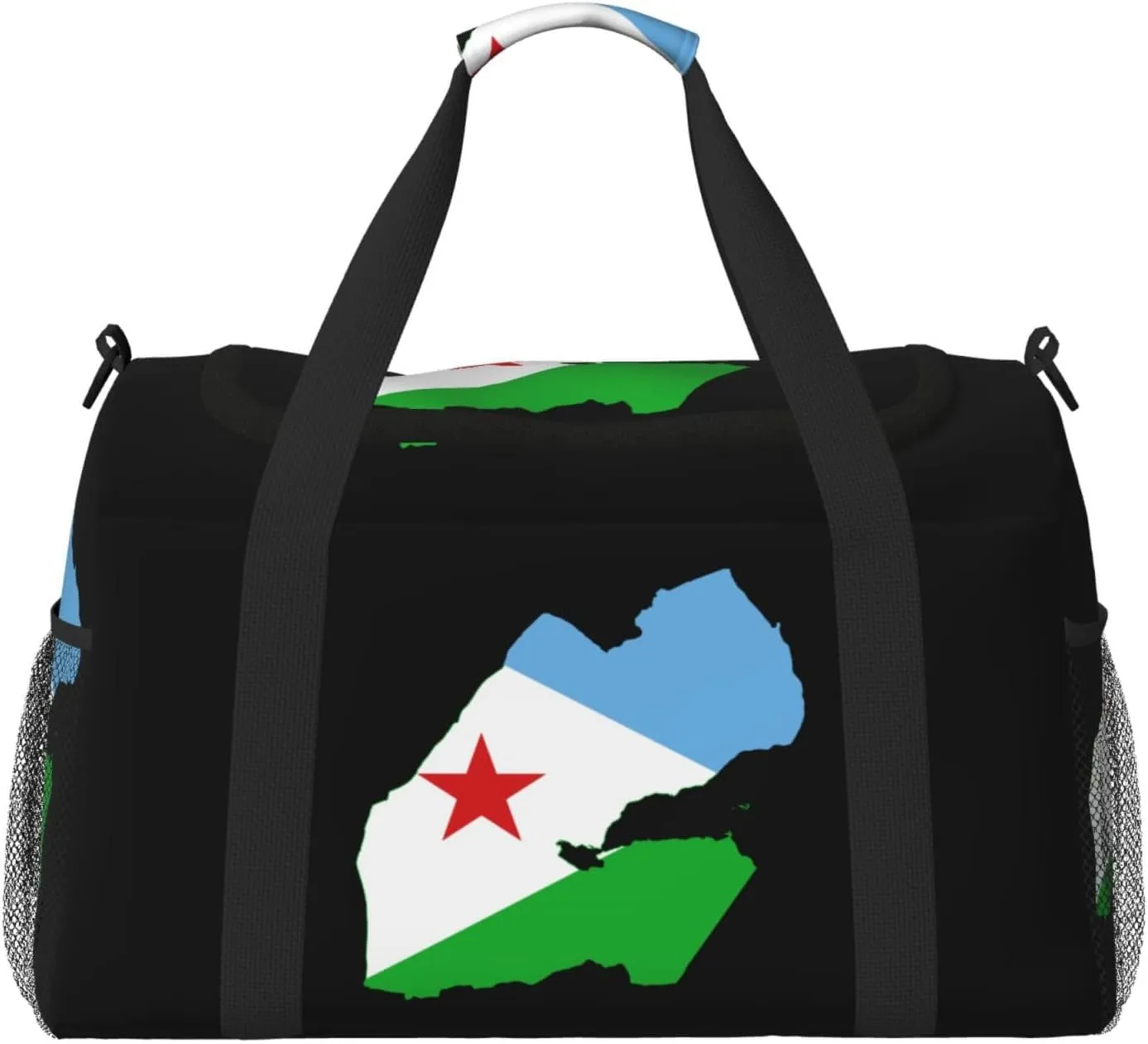 Flag Map Of Djibouti Travel Duffel Bag Large Foldable Waterproof Overnight Bag For Beach Swim Bags Pool Sports Gym