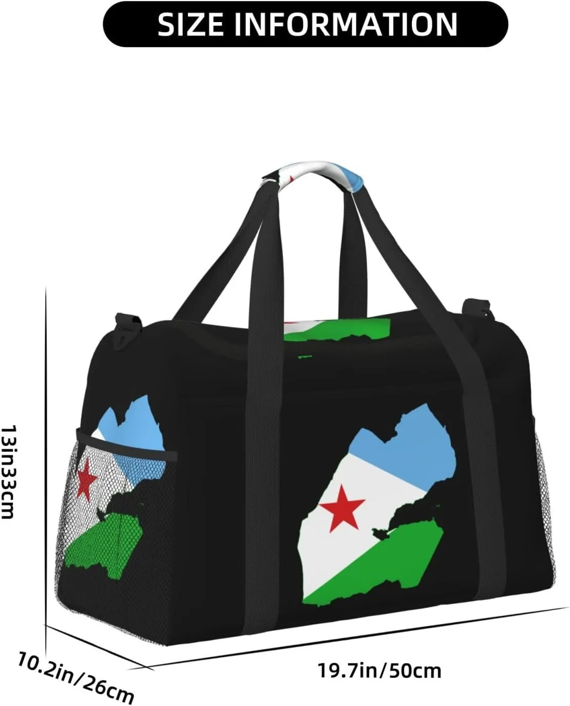 Flag Map Of Djibouti Travel Duffel Bag Large Foldable Waterproof Overnight Bag For Beach Swim Bags Pool Sports Gym