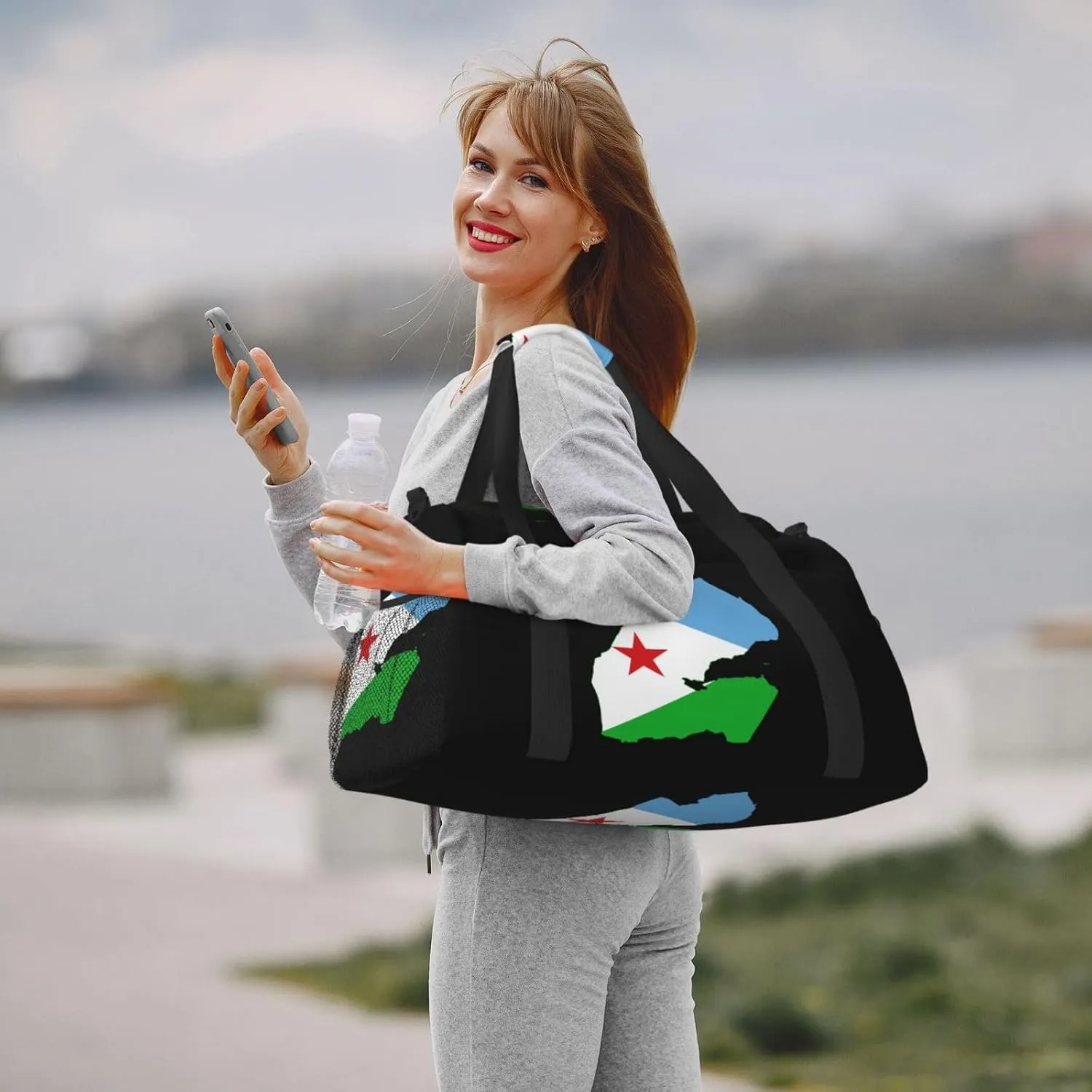 Flag Map Of Djibouti Travel Duffel Bag Large Foldable Waterproof Overnight Bag For Beach Swim Bags Pool Sports Gym