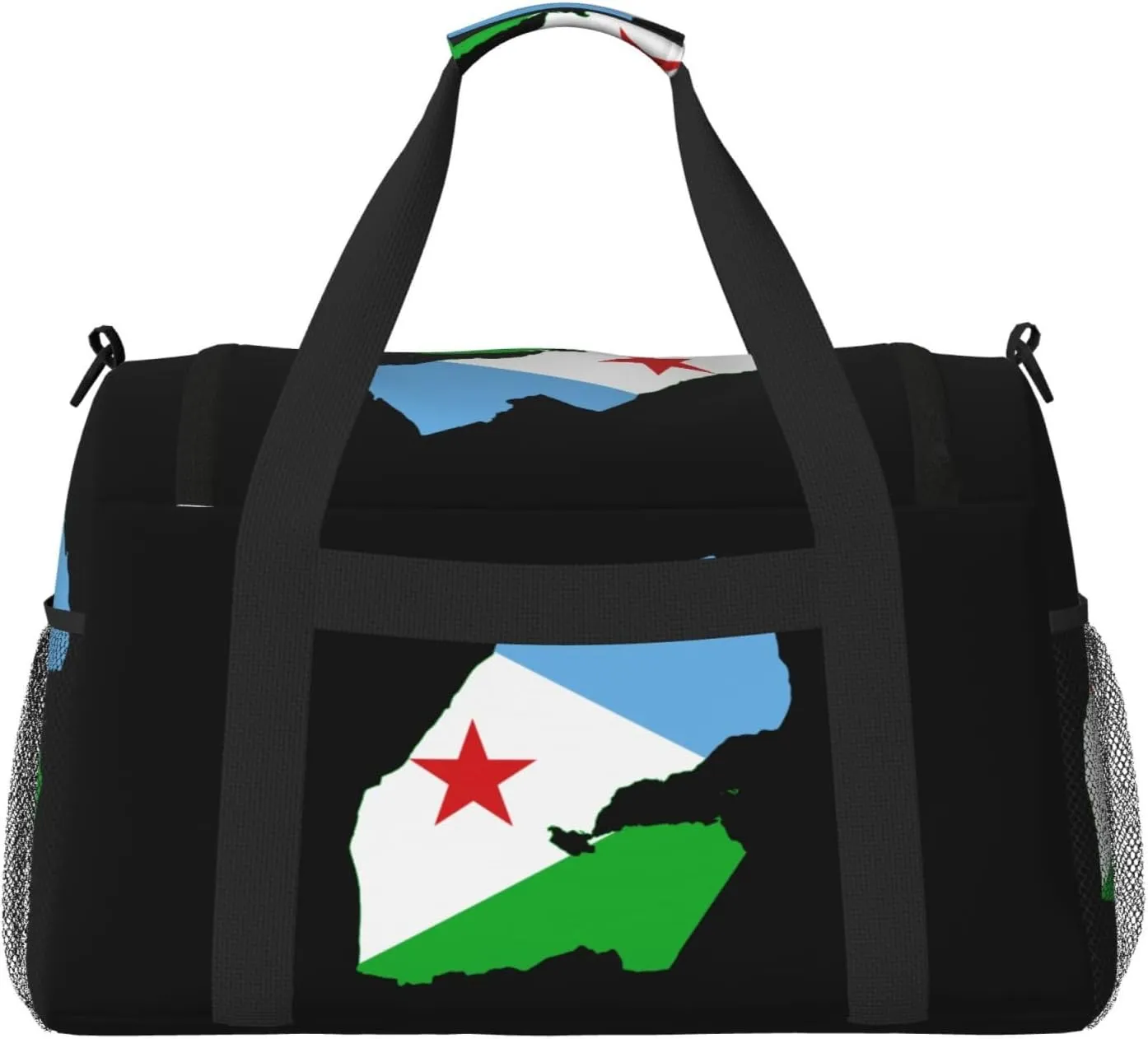 Flag Map Of Djibouti Travel Duffel Bag Large Foldable Waterproof Overnight Bag For Beach Swim Bags Pool Sports Gym