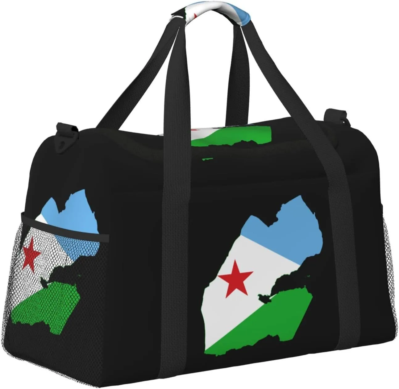 Flag Map Of Djibouti Travel Duffel Bag Large Foldable Waterproof Overnight Bag For Beach Swim Bags Pool Sports Gym