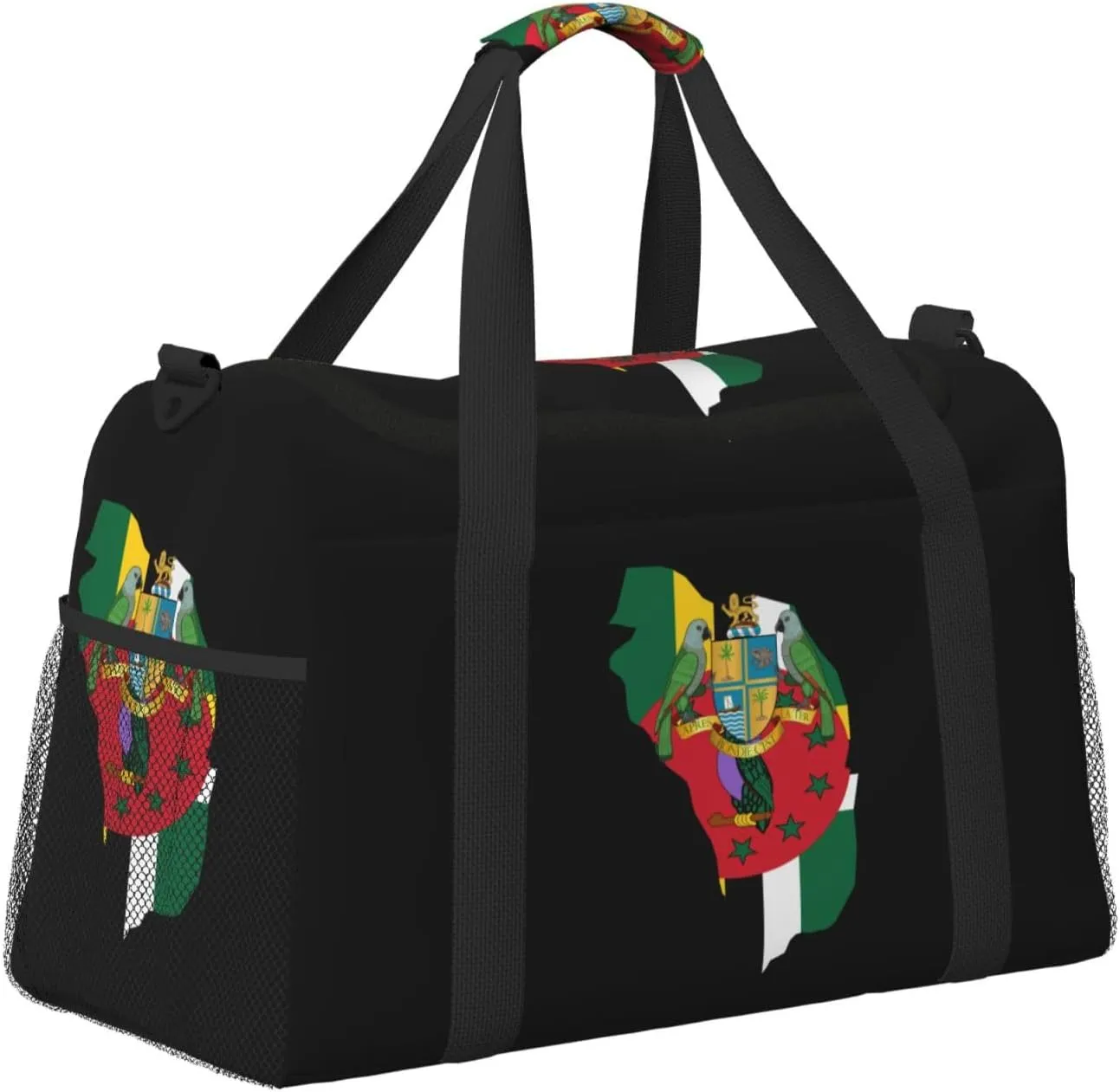 Flag Map Of Dominica Travel Duffel Bag Large Foldable Waterproof Overnight Bag For Beach Swim Bags Pool Sports Gym