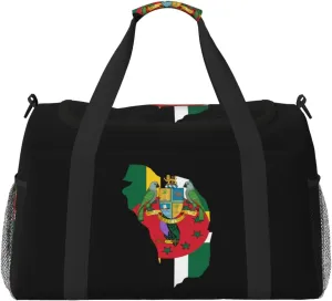 Flag Map Of Dominica Travel Duffel Bag Large Foldable Waterproof Overnight Bag For Beach Swim Bags Pool Sports Gym