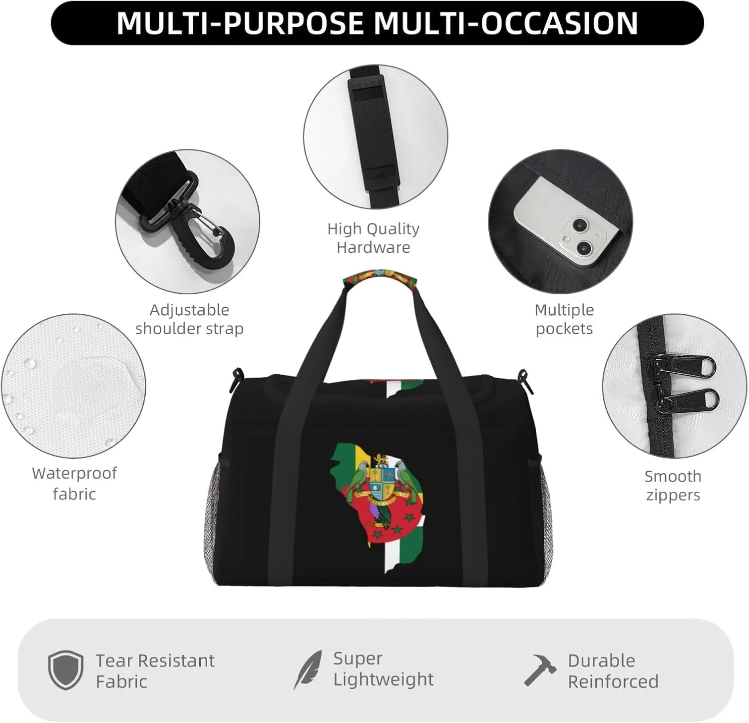 Flag Map Of Dominica Travel Duffel Bag Large Foldable Waterproof Overnight Bag For Beach Swim Bags Pool Sports Gym