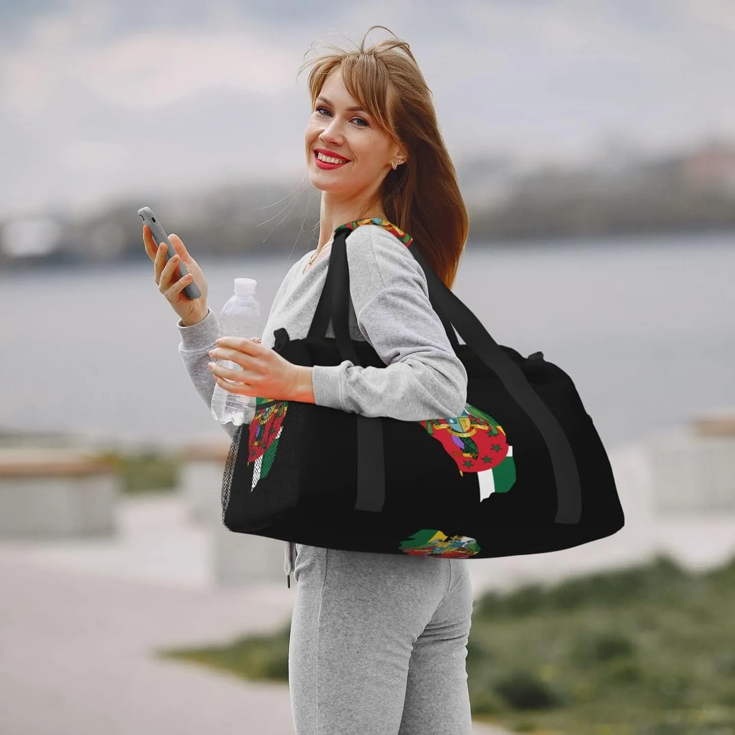 Flag Map Of Dominica Travel Duffel Bag Large Foldable Waterproof Overnight Bag For Beach Swim Bags Pool Sports Gym