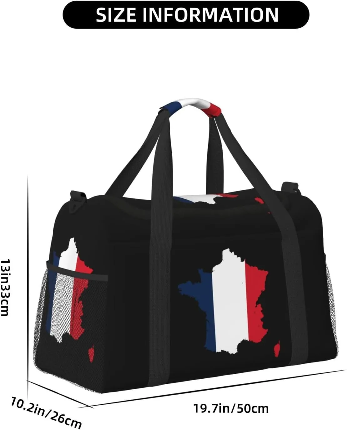 Flag Map Of France Travel Duffel Bag Large Foldable Waterproof Overnight Bag For Beach Swim Bags Pool Sports Gym