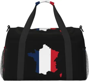 Flag Map Of France Travel Duffel Bag Large Foldable Waterproof Overnight Bag For Beach Swim Bags Pool Sports Gym