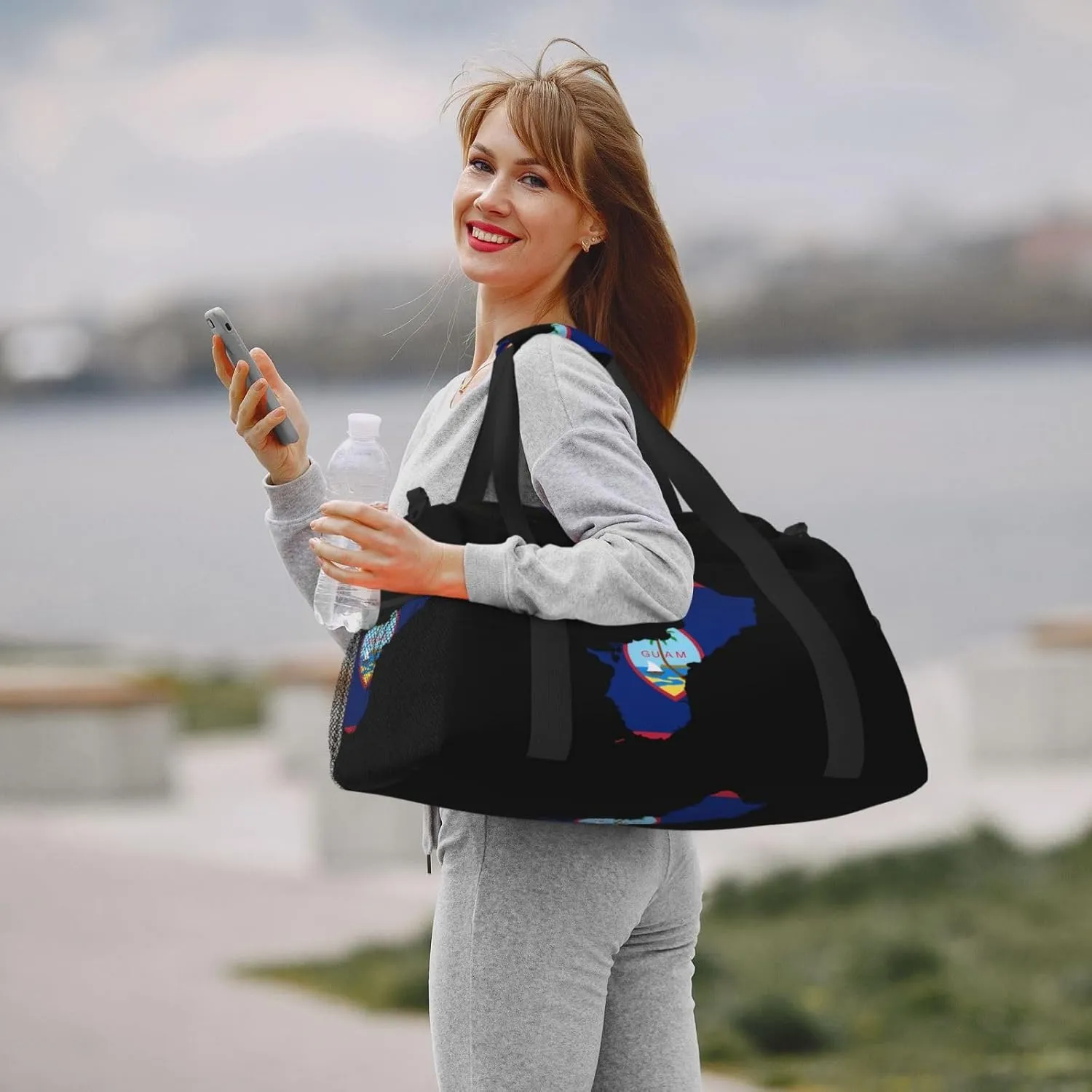 Flag Map Of Guam Travel Duffel Bag Large Foldable Waterproof Overnight Bag For Beach Swim Bags Pool Sports Gym