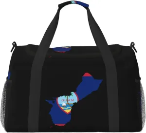 Flag Map Of Guam Travel Duffel Bag Large Foldable Waterproof Overnight Bag For Beach Swim Bags Pool Sports Gym