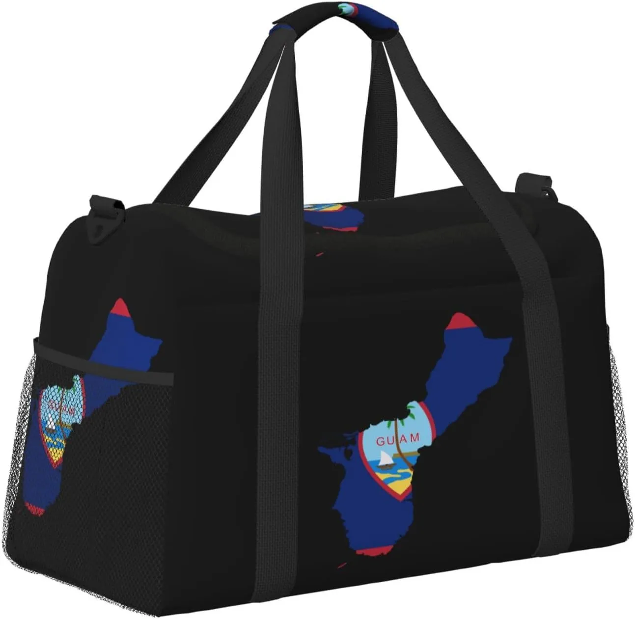 Flag Map Of Guam Travel Duffel Bag Large Foldable Waterproof Overnight Bag For Beach Swim Bags Pool Sports Gym