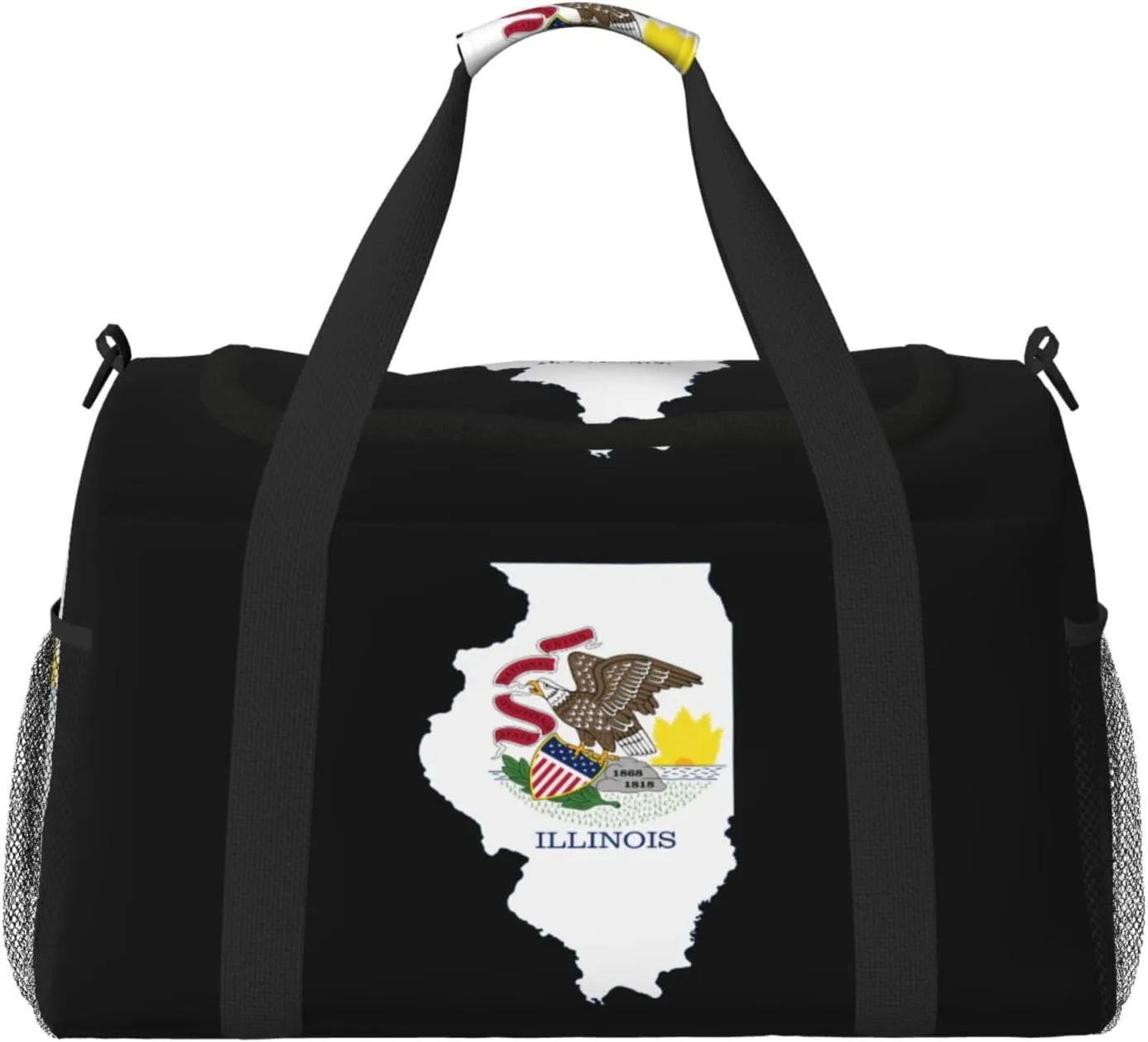 Flag Map Of Illinois Travel Duffel Bag Large Foldable Waterproof Overnight Bag For Beach Swim Bags Pool Sports Gym