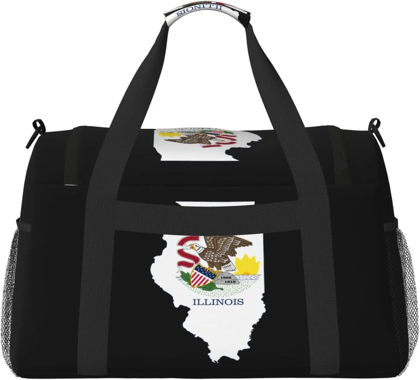 Flag Map Of Illinois Travel Duffel Bag Large Foldable Waterproof Overnight Bag For Beach Swim Bags Pool Sports Gym