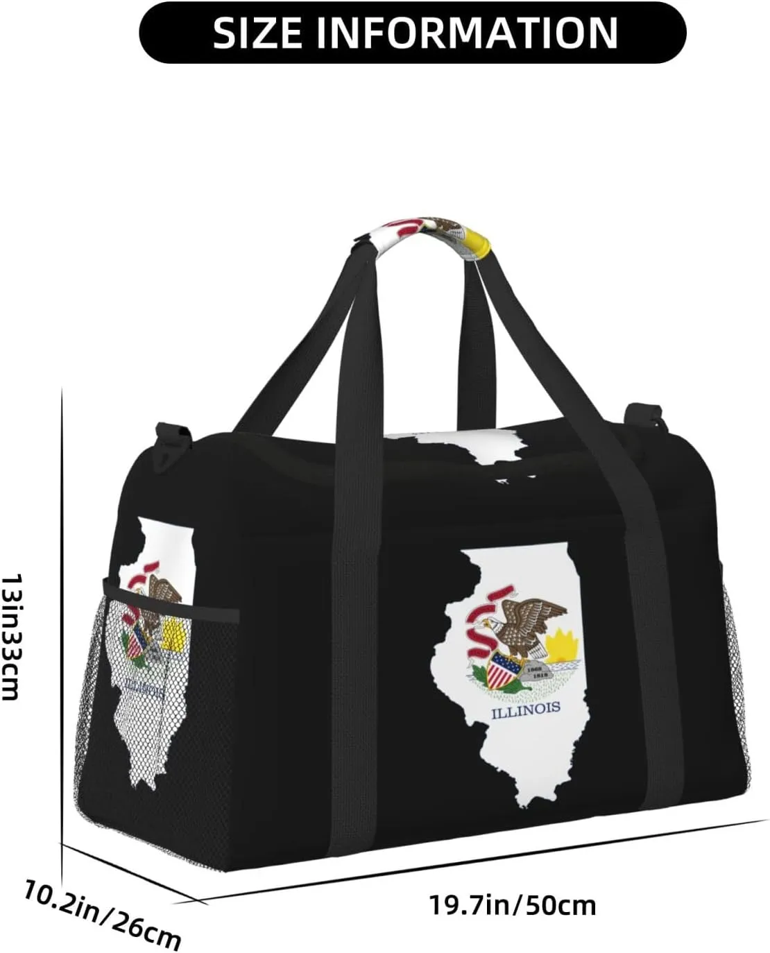 Flag Map Of Illinois Travel Duffel Bag Large Foldable Waterproof Overnight Bag For Beach Swim Bags Pool Sports Gym
