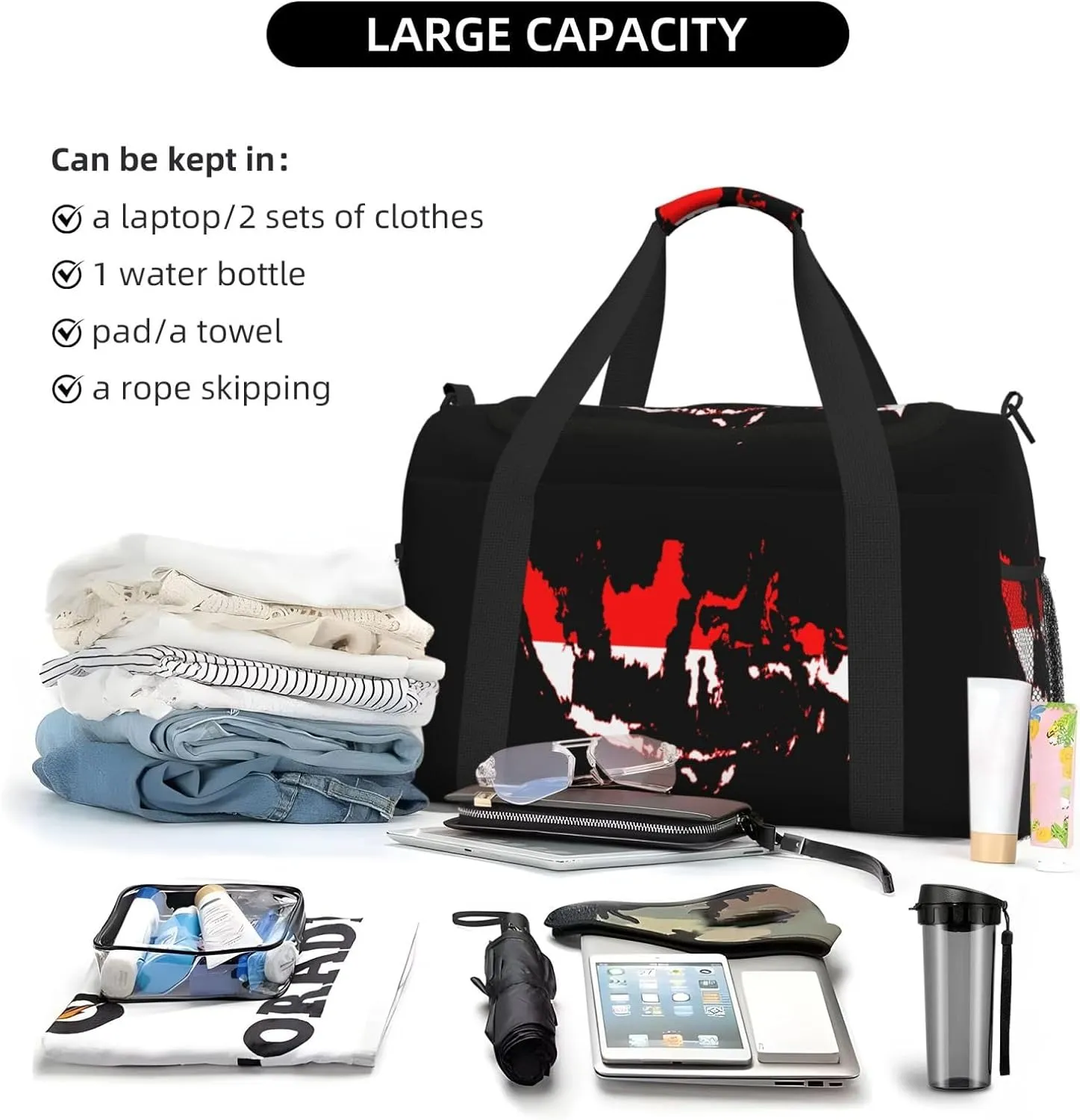 Flag Map Of Indonesia Travel Duffel Bag Large Foldable Waterproof Overnight Bag For Beach Swim Bags Pool Sports Gym