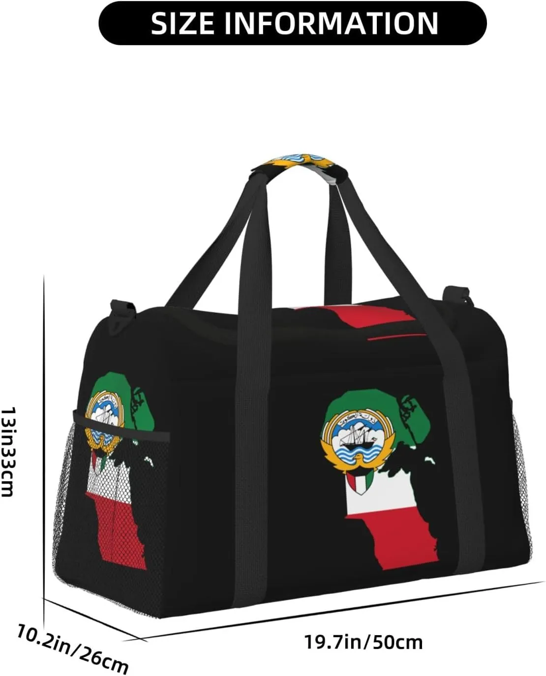 Flag Map Of Kuwait Travel Duffel Bag Large Foldable Waterproof Overnight Bag For Beach Swim Bags Pool Sports Gym