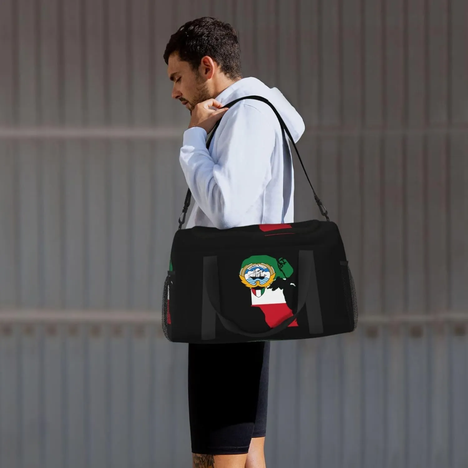 Flag Map Of Kuwait Travel Duffel Bag Large Foldable Waterproof Overnight Bag For Beach Swim Bags Pool Sports Gym