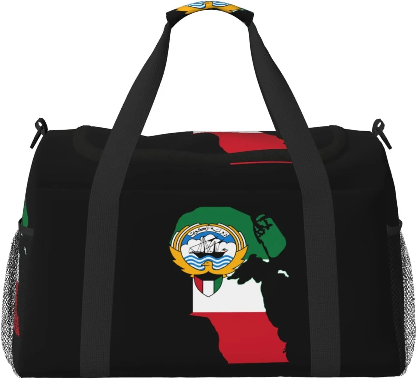 Flag Map Of Kuwait Travel Duffel Bag Large Foldable Waterproof Overnight Bag For Beach Swim Bags Pool Sports Gym