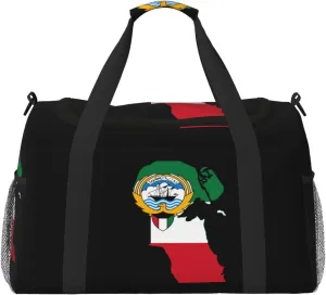Flag Map Of Kuwait Travel Duffel Bag Large Foldable Waterproof Overnight Bag For Beach Swim Bags Pool Sports Gym