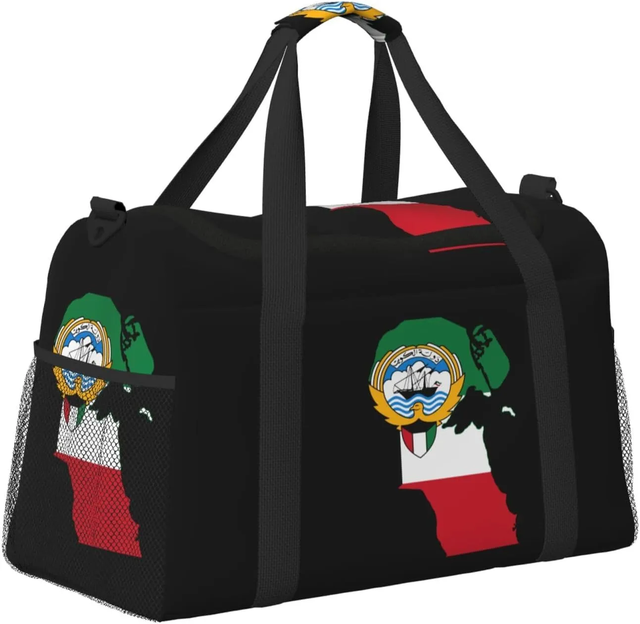 Flag Map Of Kuwait Travel Duffel Bag Large Foldable Waterproof Overnight Bag For Beach Swim Bags Pool Sports Gym