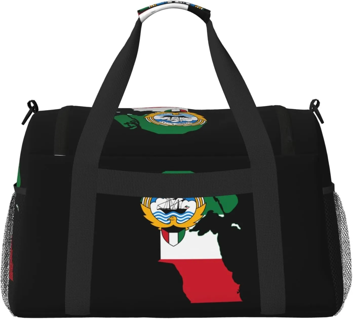 Flag Map Of Kuwait Travel Duffel Bag Large Foldable Waterproof Overnight Bag For Beach Swim Bags Pool Sports Gym