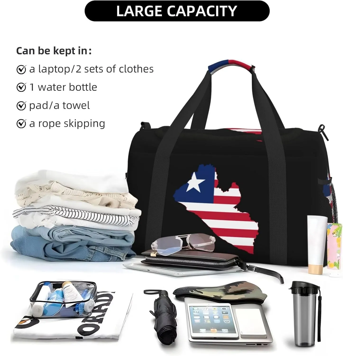 Flag Map Of Liberia Travel Duffel Bag Large Foldable Waterproof Overnight Bag For Beach Swim Bags Pool Sports Gym