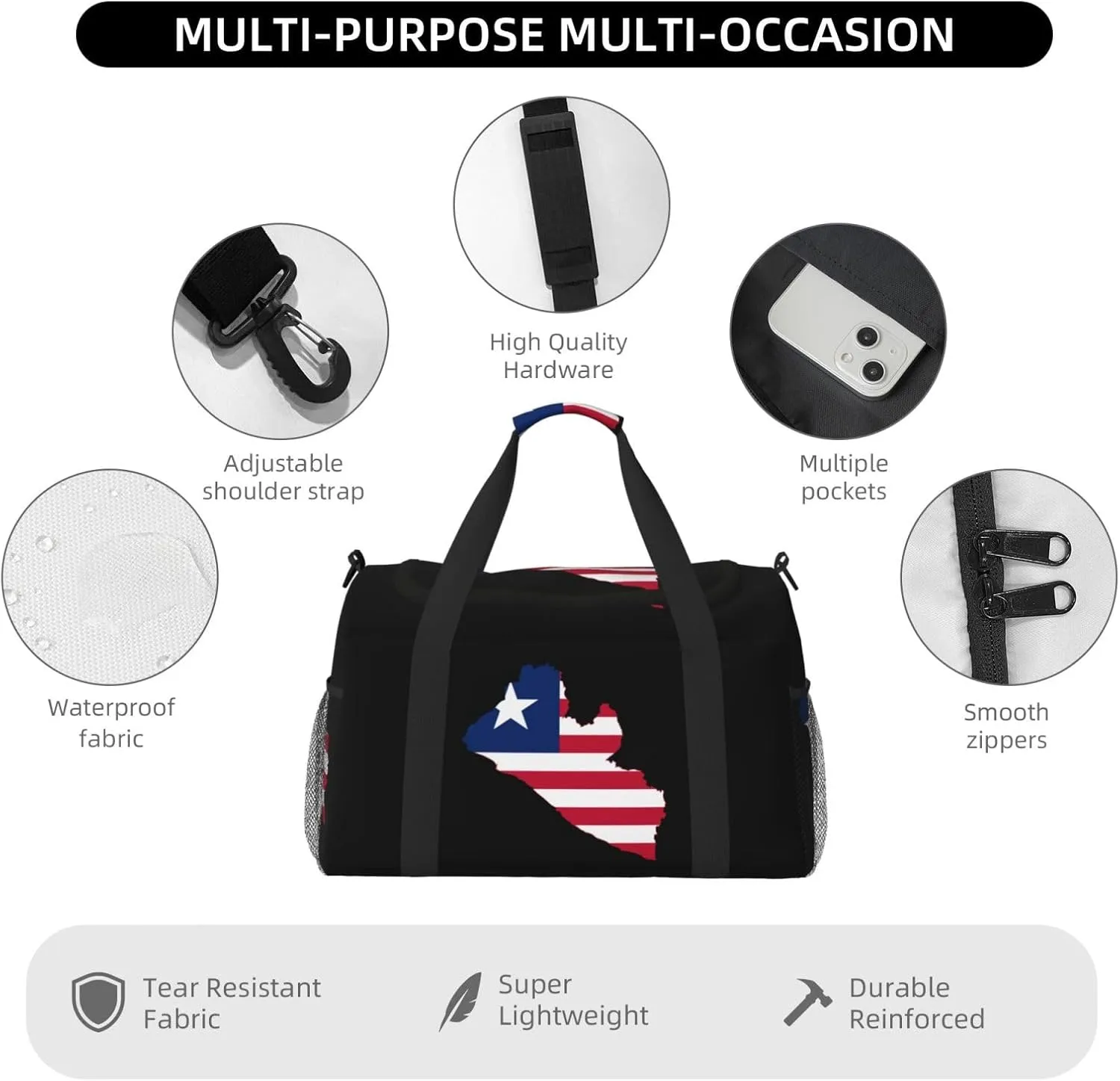 Flag Map Of Liberia Travel Duffel Bag Large Foldable Waterproof Overnight Bag For Beach Swim Bags Pool Sports Gym